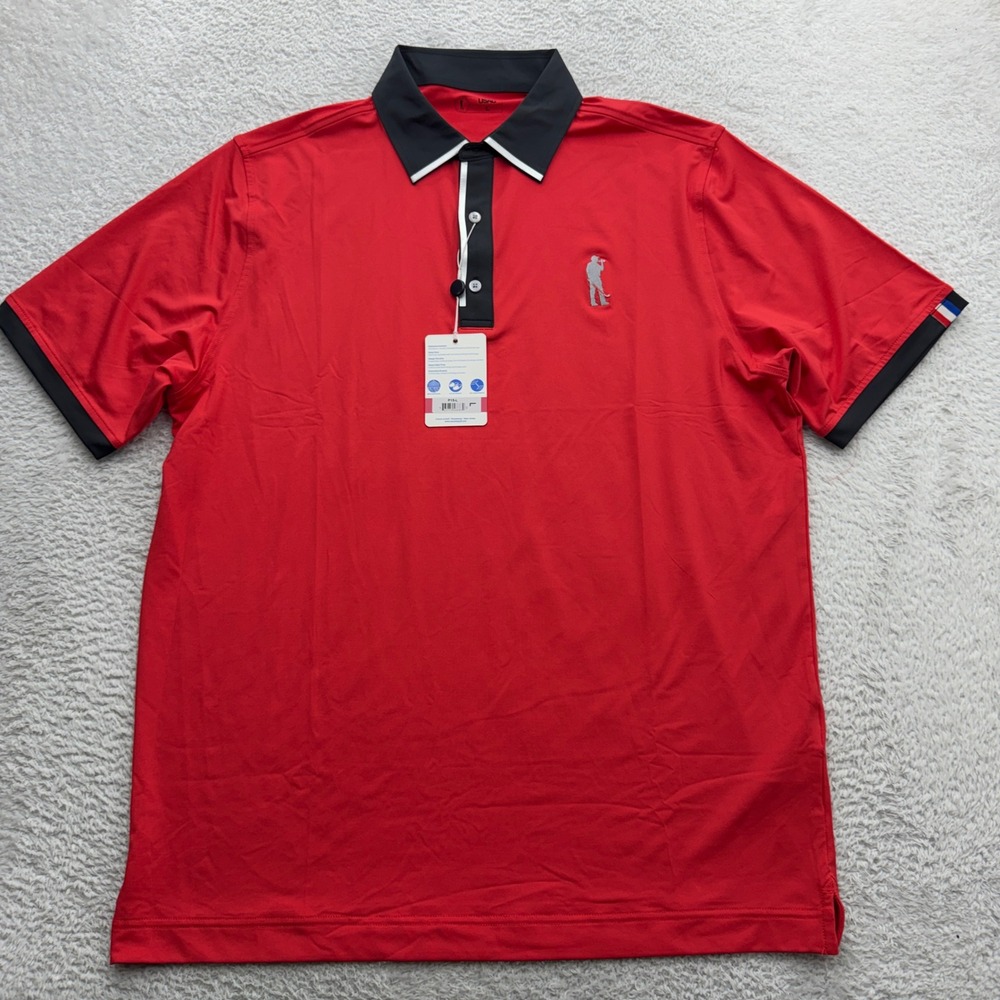 USAG U Suck at Golf Mens Red Performance Polo Shirt P15-L Size Large NWT